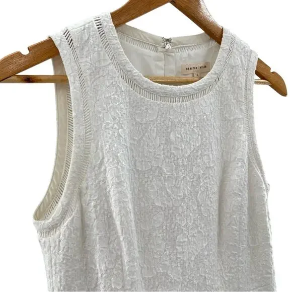 Rebecca Taylor Jacquard Knit Sleeveless White Tonal Floral Fit & Flare Dress 4 - Picture 4 of 15